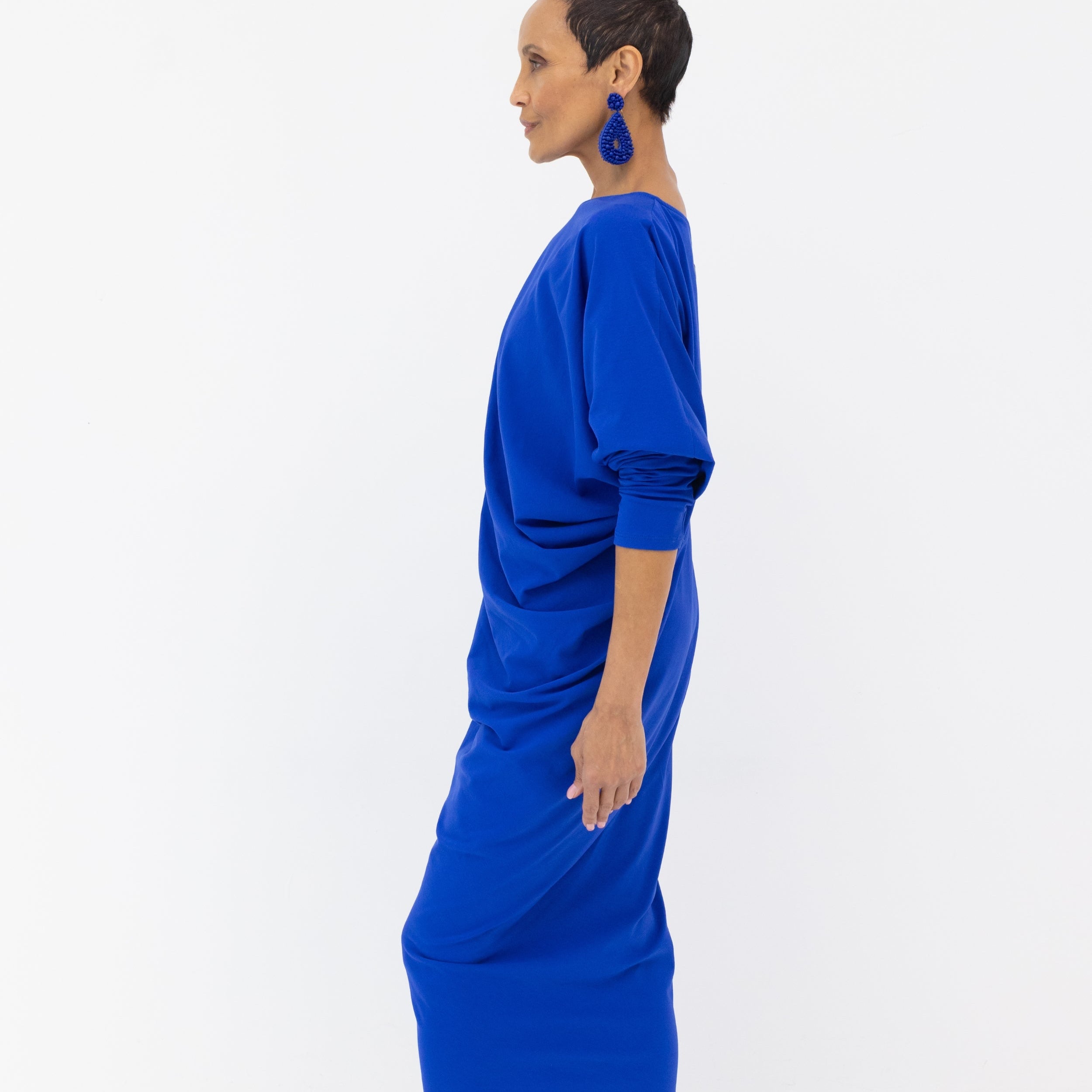 Riviera Draped Maxi Dress - Blue Side View