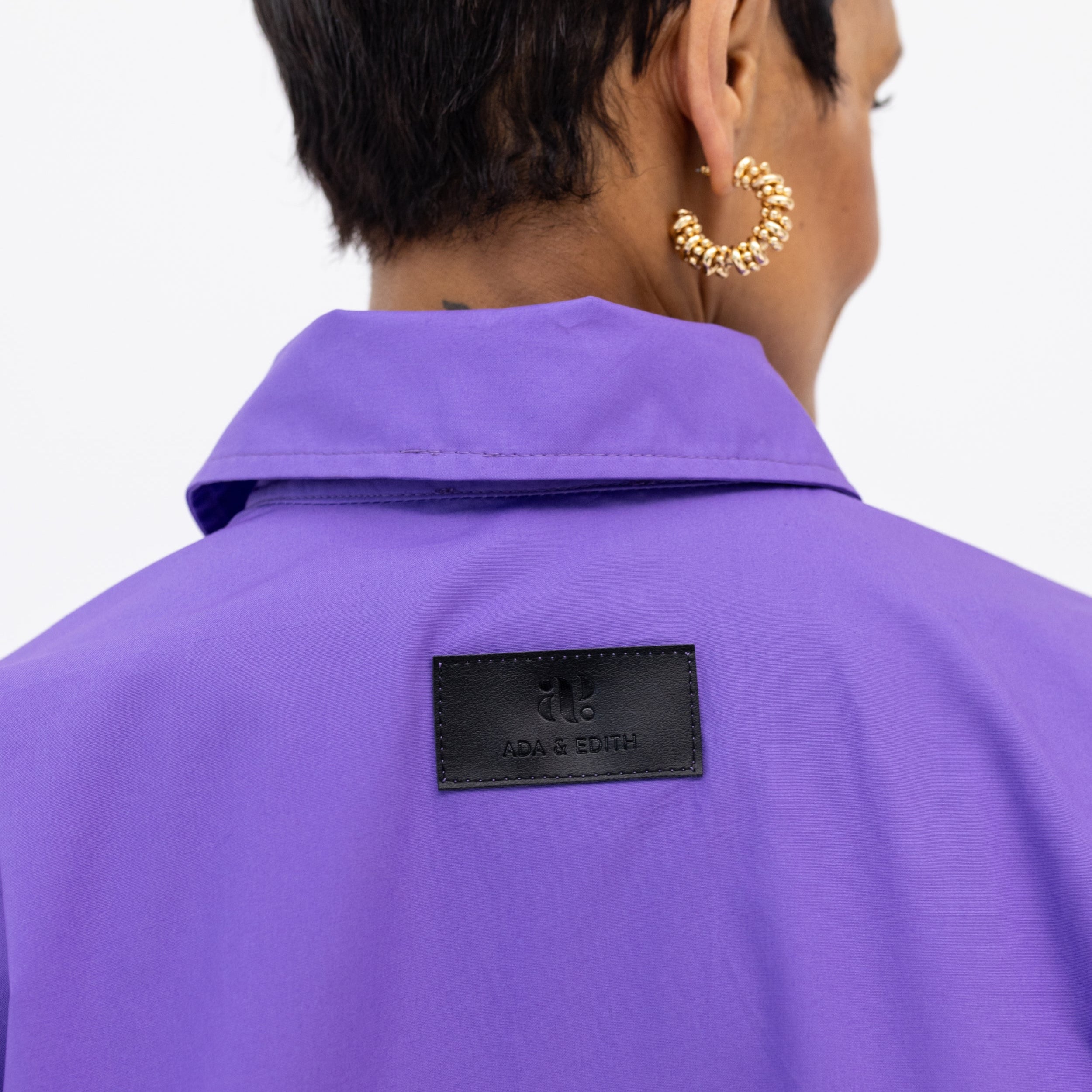 Randi Tail Shirt & Wide Leg Pant Set in Purple Cotton Poplin - Back View