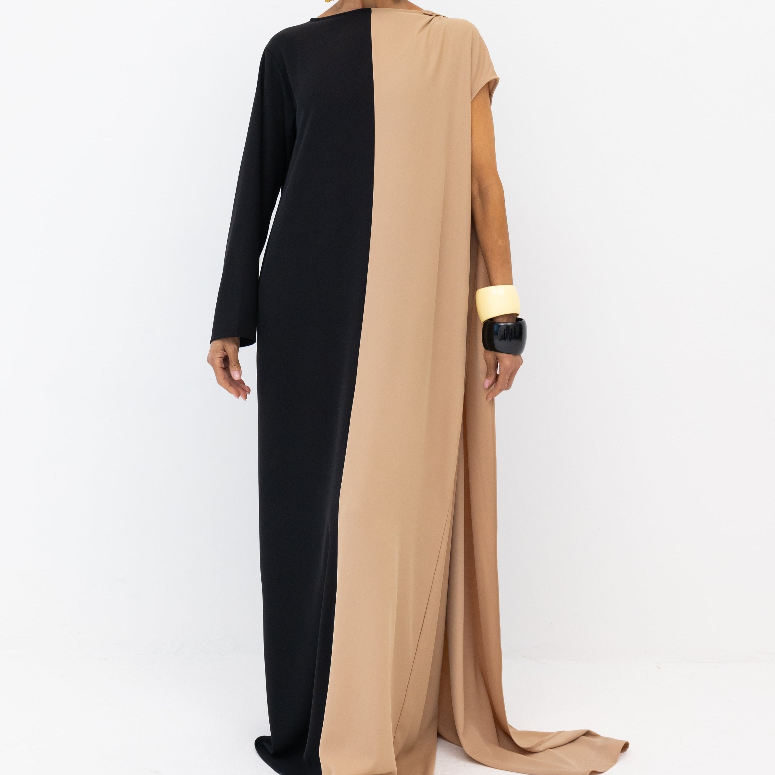 Diana Fluid Maxi Dress in Beige - Comfortable Women's Fashion - Front View
