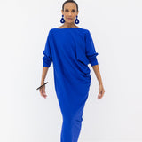 Riviera Draped Maxi Dress - Blue Front View
