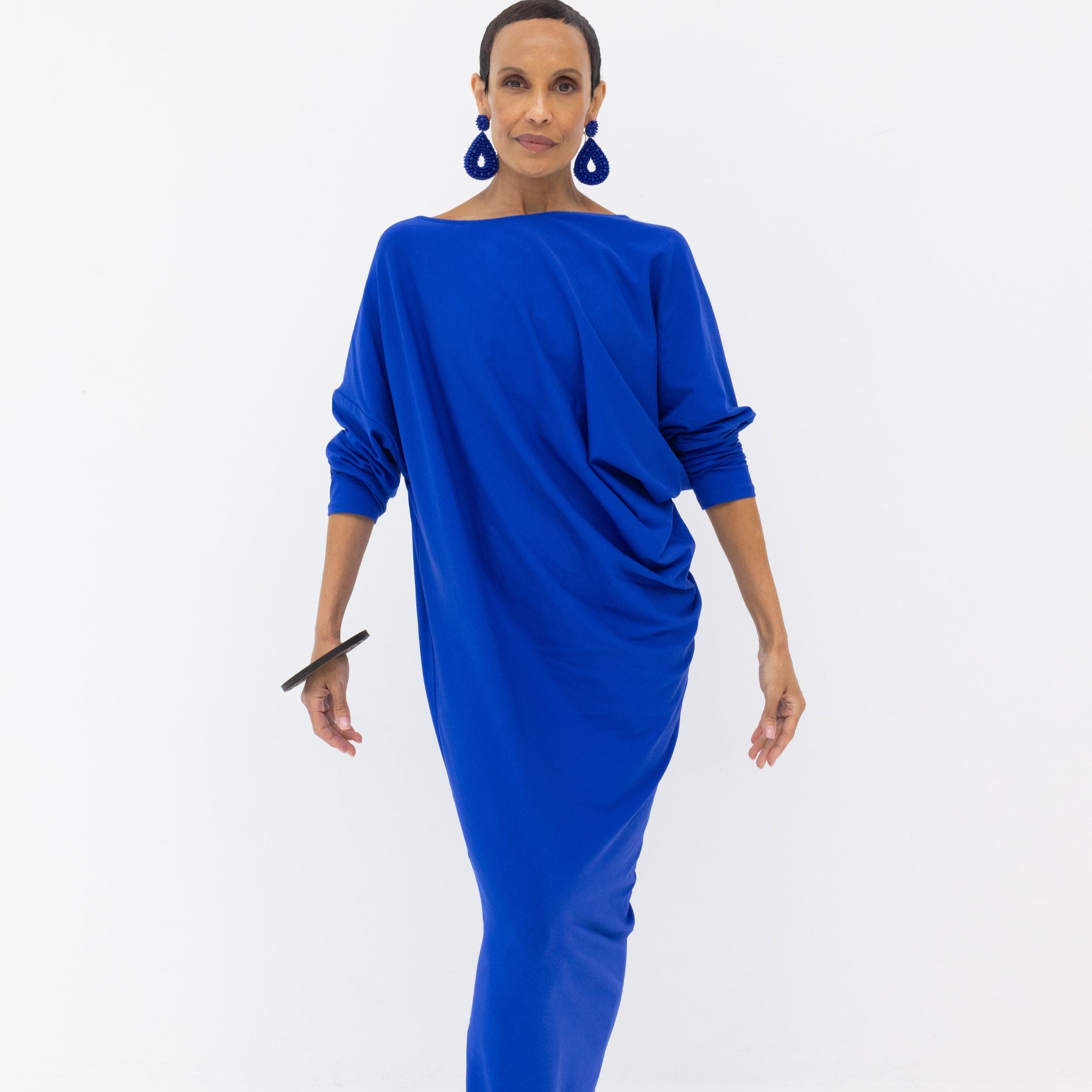 Riviera Draped Dress | 100% Cotton Jersey Luxury Professional Wear XL/XXL / Blue Riviera Draped Dress | 100% Cotton Jersey Luxury Professional Wear XL/XXL / Blue
