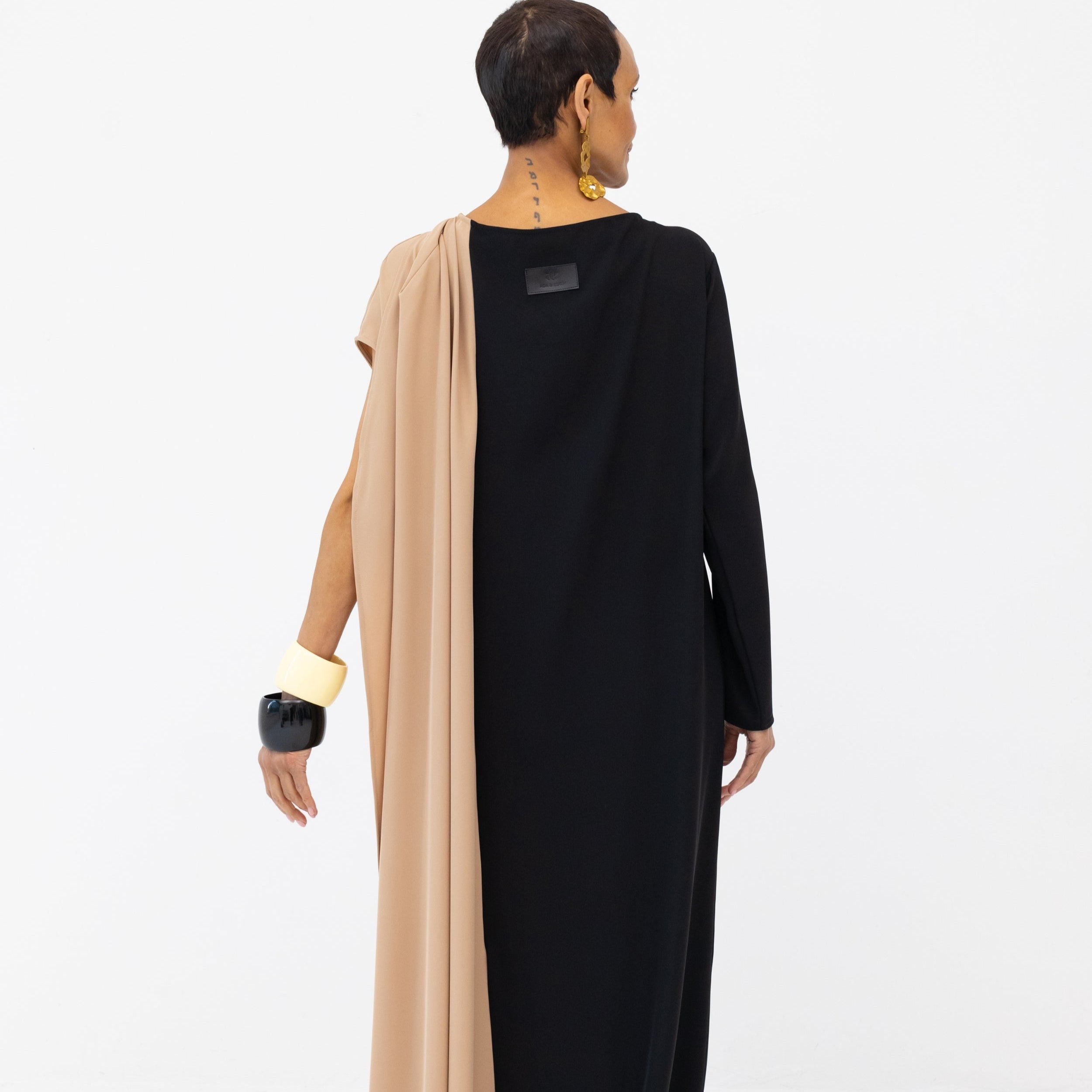Women's Long Sleeve Maxi Dress - Diana Fluid Maxi in Black - Back VIew