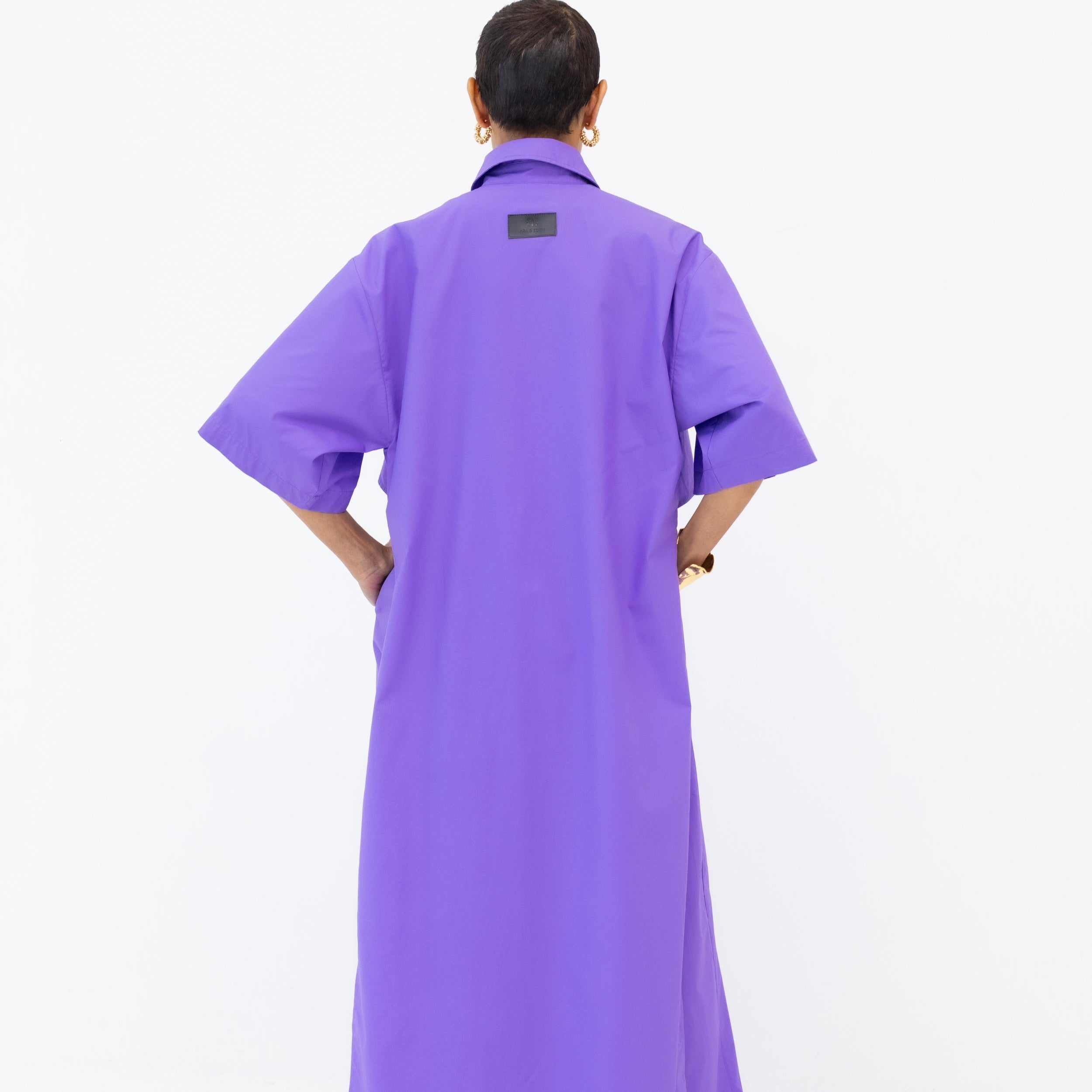 Randi Tail Shirt & Wide Leg Pant Set in Purple Cotton Poplin - Back View