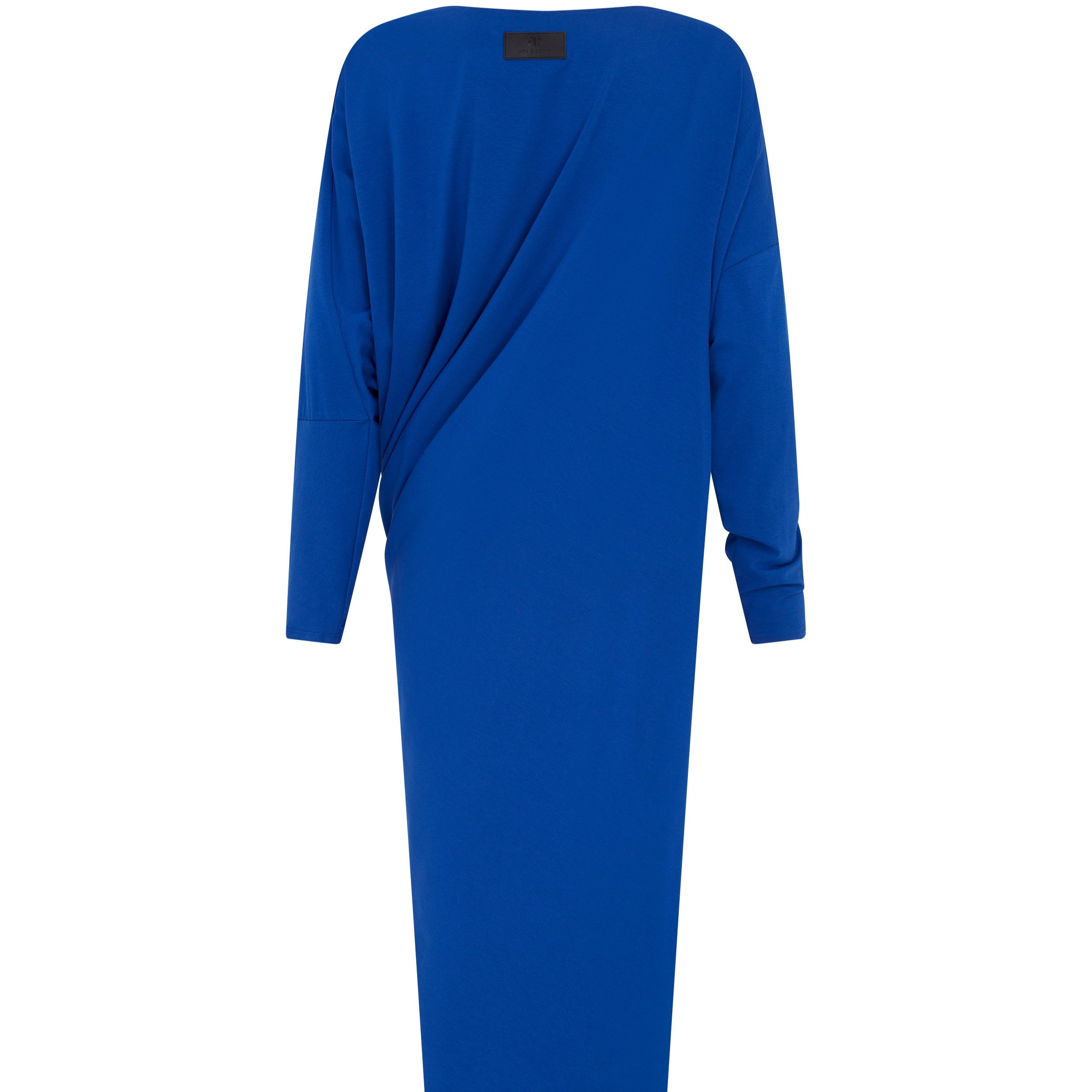 Model wearing Riviera Draped Maxi Dress - Blue