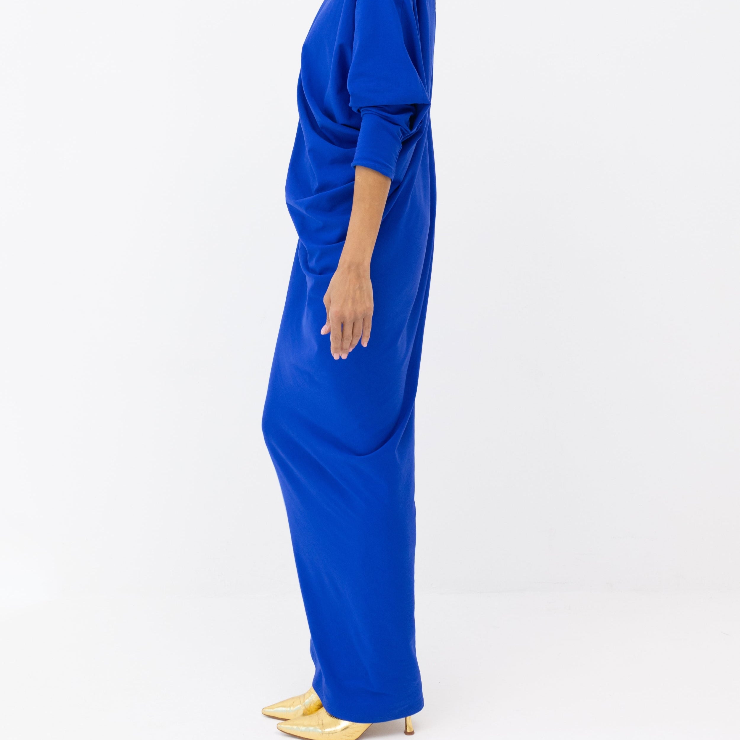 Riviera Draped Maxi Dress - Blue Side View