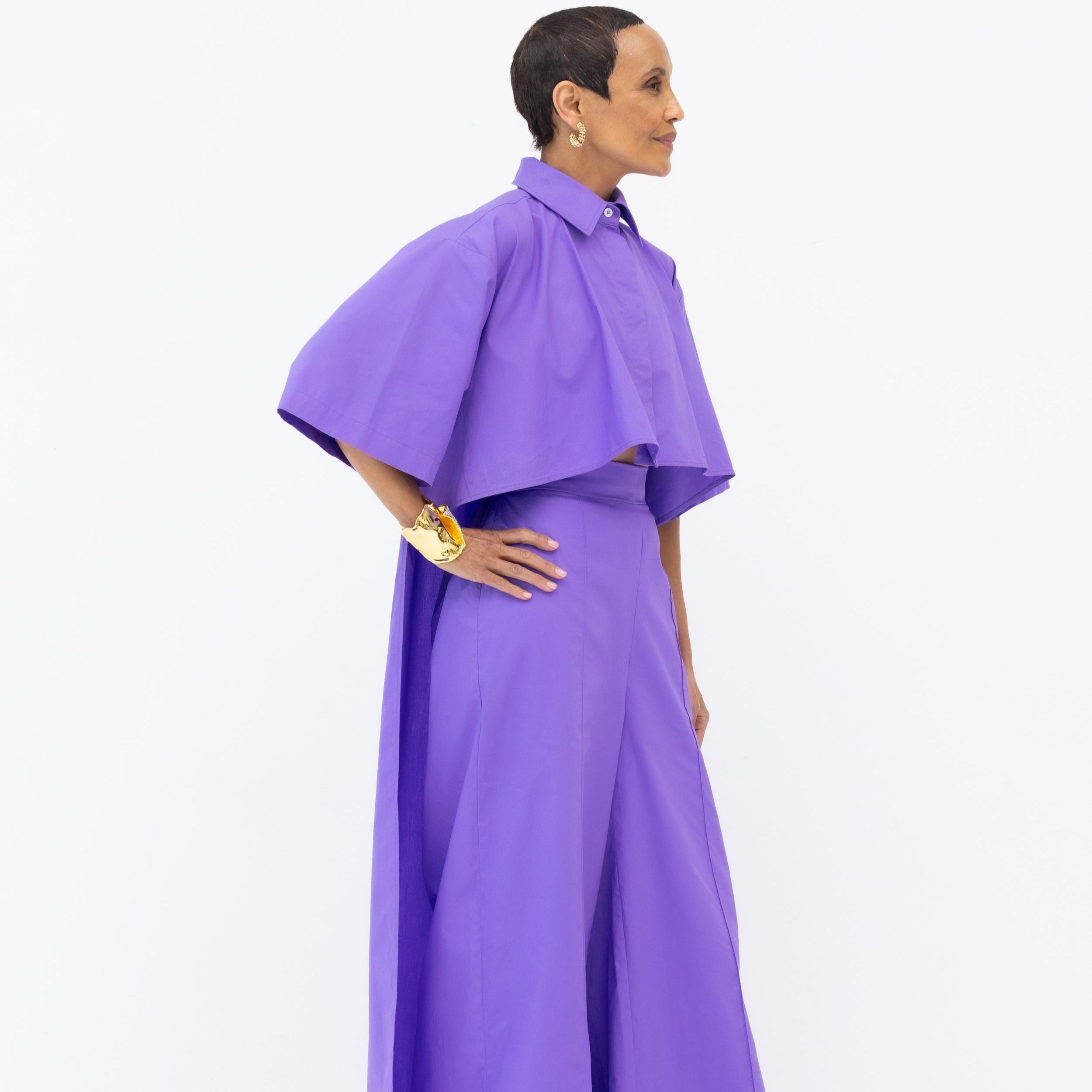 Purple Wide Leg Pant and Tail Shirt Set