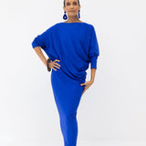 Model wearing Riviera Draped Maxi Dress - Blue