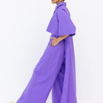 Randi Tail Shirt & Wide Leg Pant Set in Purple Cotton Poplin - Side View