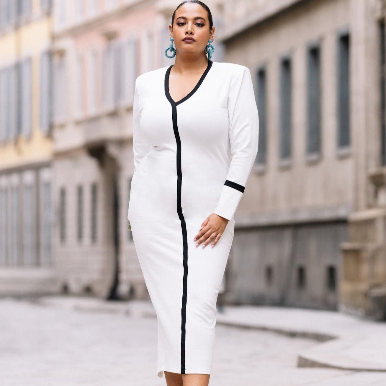 Windsor Dress | Structured V-Neck Midi with Kinetic Fabric M/L / Winter White Windsor Dress | Structured V-Neck Midi with Kinetic Fabric M/L / Winter White