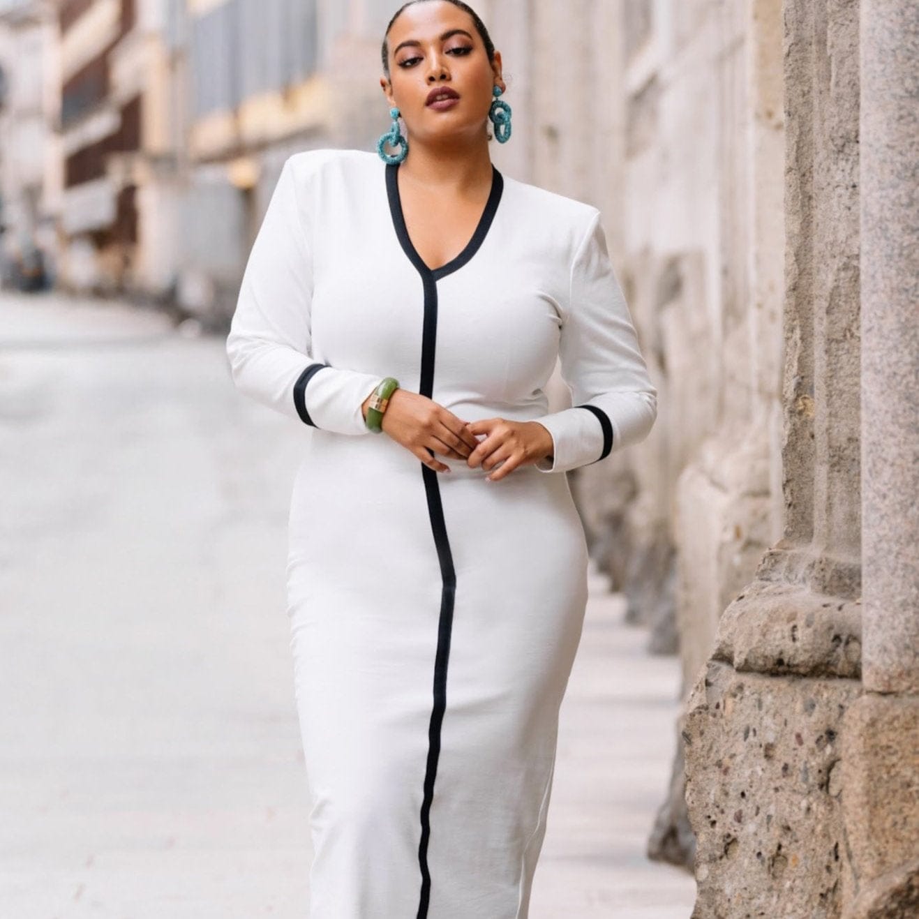 Windsor Dress | Structured V-Neck Midi with Kinetic Fabric Ada & Edith Windsor Dress | Structured V-Neck Midi with Kinetic Fabric Ada & Edith