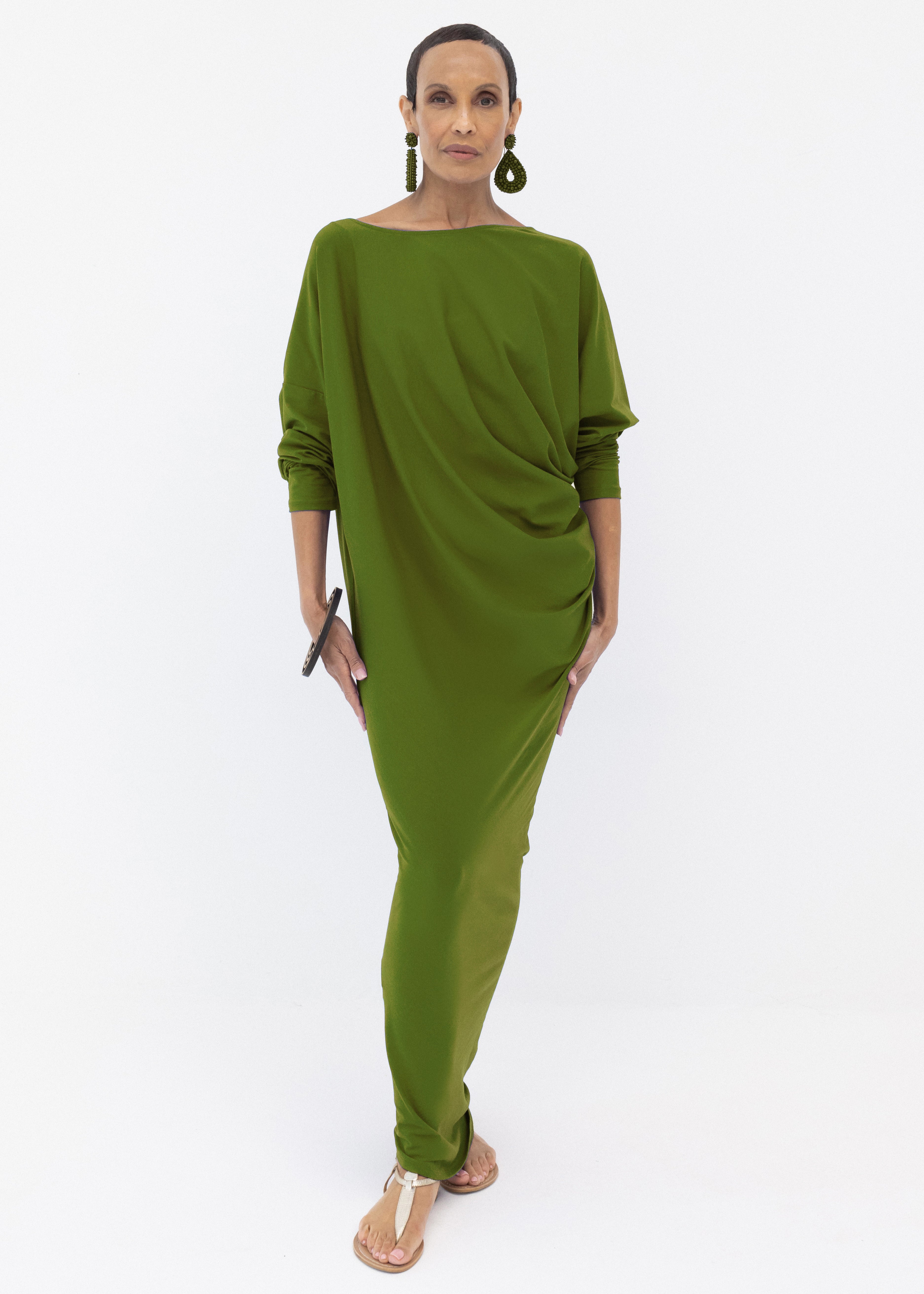 Model wearing Riviera Draped Maxi Dress - Olive Green