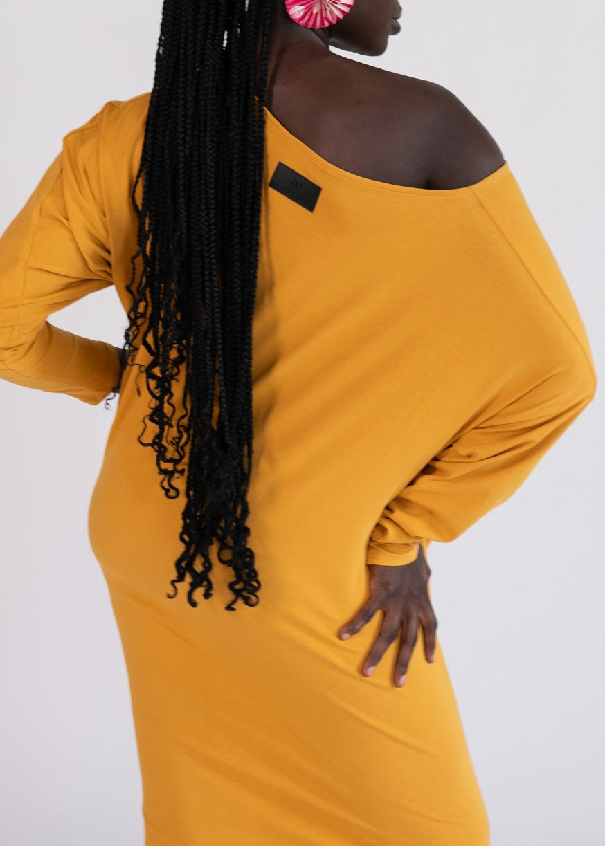 Model wearing Riviera Draped Maxi Dress in Yellow