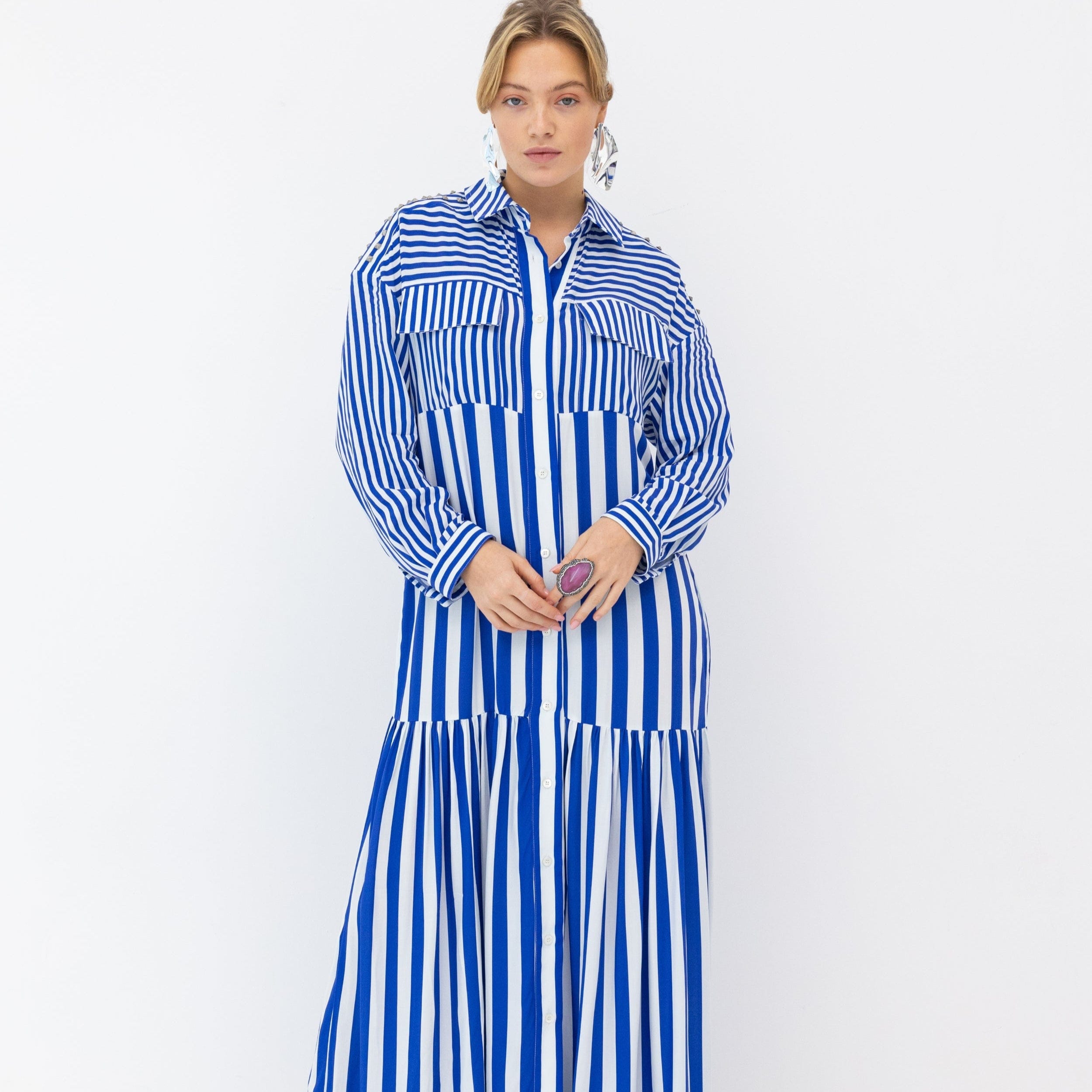 Crawford Studded Maxi Shirt Dress Front View