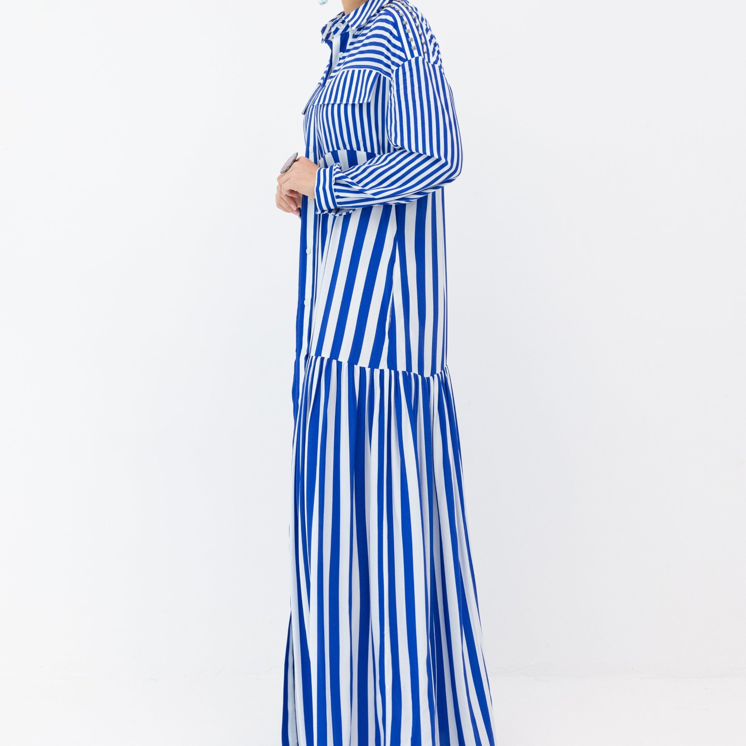 Crawford Dress Blue and White Stripes Detail